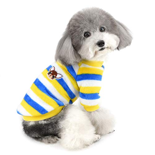 Zunea Kleine Hundepullover Wintermantel Warm Fleece Welpenkleidung Gestreifte Sweater Jacke Super Weicher Samt Kaltes Wetter Chihuahua Katzen Bekleidung für Haustier Hunde Mädchen Jungen Blau M von Zunea