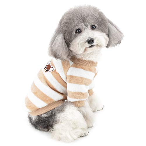 ZUNEA Kleine Hundepullover Wintermantel Warm Fleece Welpenkleidung Gestreifte Sweater Jacke Super Weicher Samt Kaltes Wetter Chihuahua Katzen Bekleidung für Haustier Hunde Mädchen Jungen Braun L von Zunea