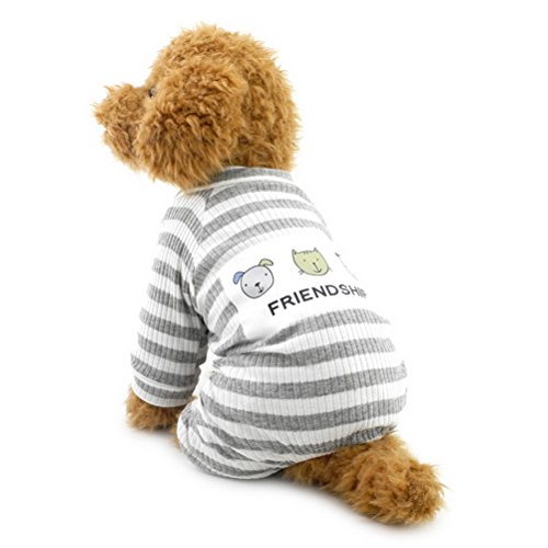 Zunea Gestreifter Schlafanzug für kleine Hunde, Baumwolle, Welpenanzug, Sweatshirts, Outfits, gemütlich, weich, Freizeit, Herbst, Haustier, Katze, Hundebekleidung, Grau, Größe M von Zunea