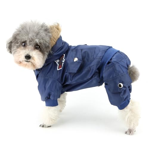 Zunea Overall Schneeanzug mit Kapuze für Kleine Hunde Wasserdichter Wintermäntel Fleece Warm Kapuzenpullis Haustier Welpen Kleidung Chihuahua Yorkie Katzen Hundebekleidung Blau S von Zunea