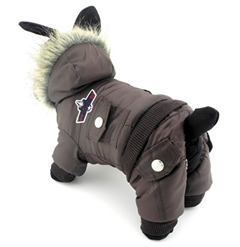 Zunea Overall Schneeanzug mit Kapuze für Kleine Hunde Wasserdichter Wintermäntel Fleece Warm Kapuzenpullis Haustier Welpen Kleidung Chihuahua Yorkie Katzen Hundebekleidung Braun L von Zunea