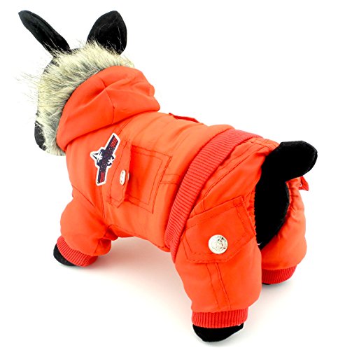 Zunea Overall Schneeanzug mit Kapuze für Kleine Hunde Wasserdichter Wintermäntel Fleece Warm Kapuzenpullis Haustier Welpen Kleidung Chihuahua Yorkie Katzen Hundebekleidung Rot M von Zunea