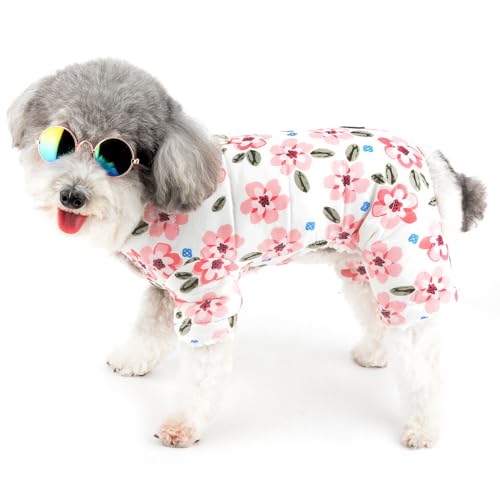 Zunea Blumen Hund Schneeanzug mit Beinen für Kleine Hunde Warm Fleece Ganzkörper Overall Weiche Wintermäntel Outfits mit D-Ring Kaltes Wetter Welpenkleidung Haustier Daunenjacke Puffer Rosa M von Zunea