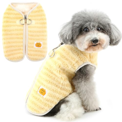 Zunea Fuzzy Hundepullover für kleine Hunde, Winterwelpenkleidung mit D-Ring-Reißverschluss, warme Fleece-Jacke, Mantel, gestreift, für kaltes Wetter, Größe XS/S, Haustierbekleidung für Chihuahua, von Zunea