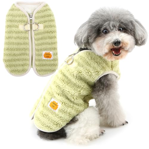 Zunea Fuzzy Hundepullover für kleine Hunde, Winterwelpenkleidung mit D-Ring-Reißverschluss, warme Fleecejacke, Mantel, gestreift, kaltes Wetter, Größe XS/S, Haustierbekleidung für Chihuahua, Yorkie, von Zunea