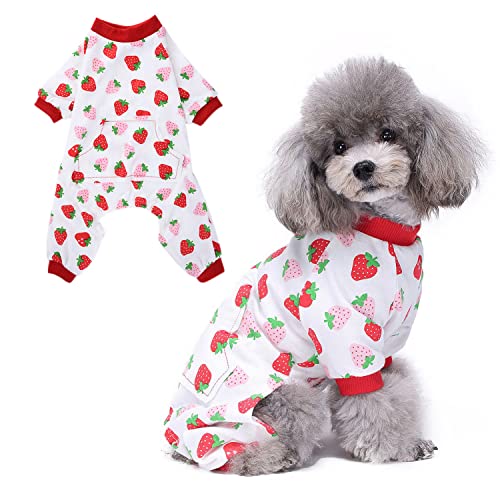 Zunea Hunde Schlafanzug für Kleine Hunde Weicher Baumwolle Welpen Strampelanzug mit Beinen Haustier Pyjamas Kleidung für Chihuahua Katze Puppia Rot XS von Zunea