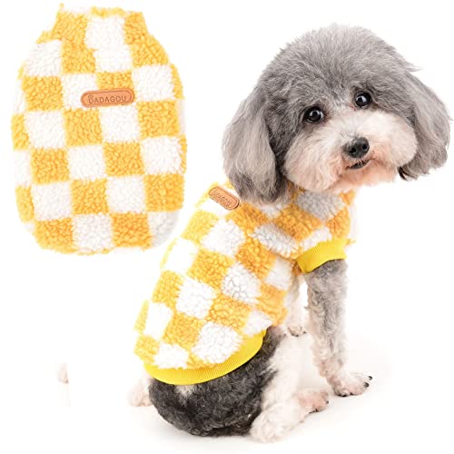 Zunea Hunde Sweater für Kleine Hunde Fuzzy Warme Fleece Winterjacke Mantel Plaid Welpenkleidung Flauschiger Hundepullover Mantel Weiche Haustierbekleidung für Hunde Chihuahua Yorkie Katze Gelb L von Zunea