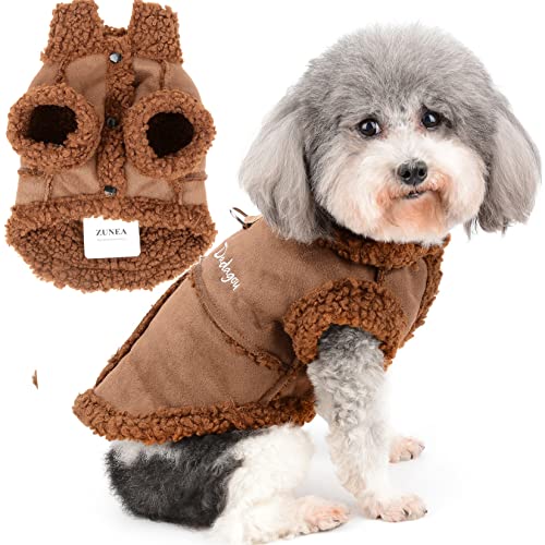 Zunea Hunde Wintermantel für Kleine Hunde Scheren Fleece Hundejacke Mantel Warme Welpen Bekleidung Weiches Haustierweste mit D-Ring Winddicht Kaltes Wetter Kleidung für Chihuahua Yorkie Braun XL von Zunea