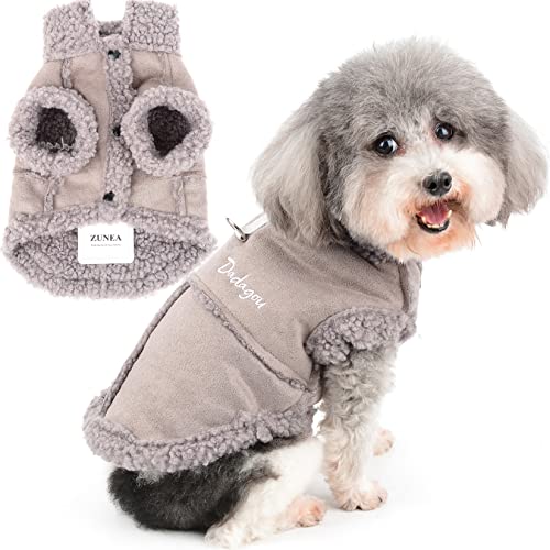 Zunea Hunde Wintermantel für Kleine Hunde Scheren Fleece Hundejacke Mantel Warme Welpen Bekleidung Weiches Haustierweste mit D-Ring Winddicht Kaltes Wetter Kleidung für Chihuahua Yorkie Grau XL von Zunea