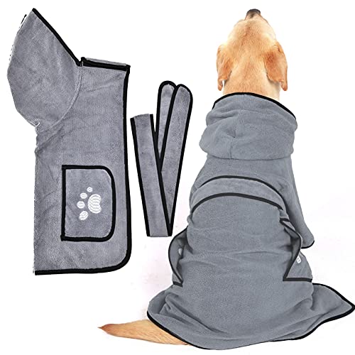 Zunea Hundebademantel Hundehandtuch zum Trocknen von Hunden Saugfähiger Bademantel mit Kapuze Haustier Hoodie Badetuch für Kleine Mittelgroße Große Hunde, Katzen zum Baden und Pflegen Grau S von Zunea