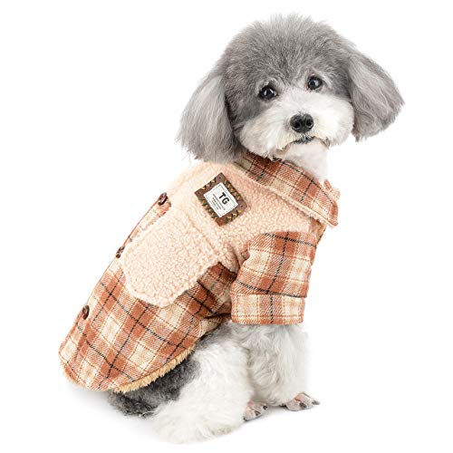 Zunea Hundejacke mit Schottenkaro, warm, mit Fleece gefüttert, Welpen-Kleidung, weiches Karomuster, für kaltes Wetter, Haustierbekleidung für Chihuahua, Yorkshire, Braun, XS von Zunea