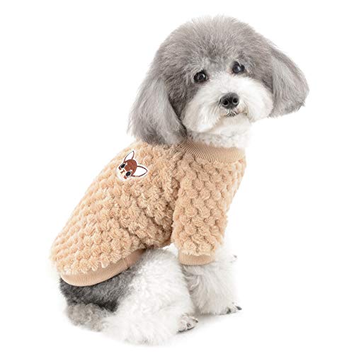 Zunea Hundepullover für kleine Hunde Fleece Warm Weich Welpen Sweater Wintermäntel Winterjacken Hunde Bekleidung Haustier Chihuahua Katzen Kleidung Braun L von Zunea