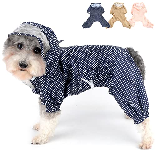 Zunea Wasserdichter Hunde Regenmantel mit Kapuze für Kleine Mittelgroße Hunde Welpen-Regenmantel mit Geschirrloch Einstellbare Regenjacke Slicker Polka Dot Leicht 4Beine Haustier Regenoverall Blau S von Zunea