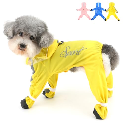 Zunea Wasserdichter Hunde-Regenmantel mit Stiefeln für kleine Hunde, reflektierender Welpen-Regenmantel mit Kapuze und D-Ring, Größe XS/S, vollständige Abdeckung, Haustier-Regenponcho für Chihuahua von Zunea