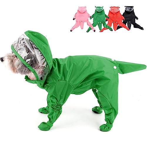 Zunea Wasserdichter Hunderegenmantel mit Kapuze für kleine Hunde Welpen Regenponcho Overall mit Regenstiefeln Vierbeiner Slicker Regenschutz Regenbekleidung Haustier-Regenjacke Regenmantel Grün S von Zunea