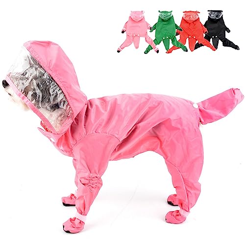 Zunea Wasserdichter Hunderegenmantel mit Kapuze für kleine Hunde Welpen Regenponcho Overall mit Regenstiefeln Vierbeiner Slicker Regenschutz Regenbekleidung Haustier-Regenjacke Regenmantel Rosa L von Zunea