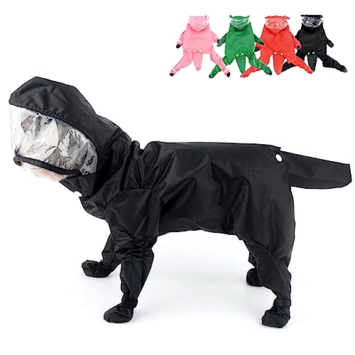 Zunea Wasserdichter Hunderegenmantel mit Kapuze für kleine Hunde Welpen Regenponcho Overall mit Regenstiefeln Vierbeiner Slicker Regenschutz Regenbekleidung Haustier-Regenjacke Regenmantel Schwarz L von Zunea