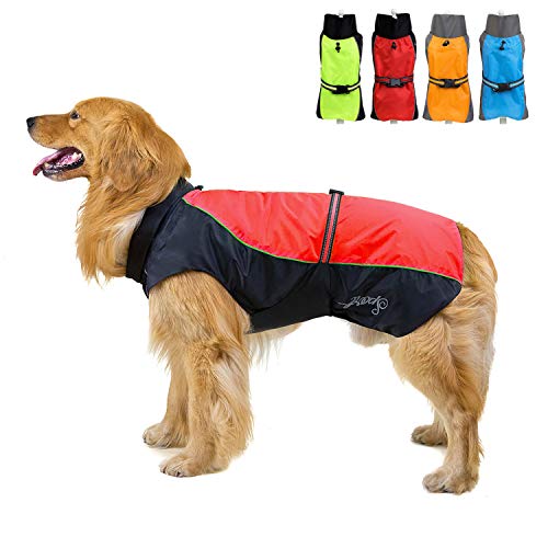 Zunea Wasserdichter Regenmantel für Mittelgroße und Große Hunde Reflektierend Regenjacke Leicht Winddicht Netzfutter Regenschutz Kleidung für Outdoor Wandern, Bekleidung für nasse Tage Rot 3XL von Zunea