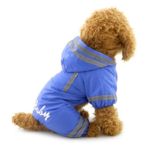 zunea hundemantel Kleine Hunde Regenmantel mit Kapuze wasserdicht Regenjacke Mesh gefüttert Puppy Zupfbürste reinwear Hund Pet Regen Gear/Anzug Jacke Jumpsuit Kleidung Blau S von Zunea