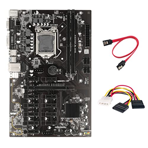 Zunedhys B250 BTC Mining Motherboard mit 4-poligem auf -Kabel + -Kabel 12 x Grafikkartensteckplatz LGA 1151 DDR4 USB 3.0 für BTC von Zunedhys