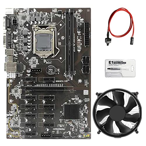 Zunedhys B250 BTC Mining Motherboard mit CPU-Kühlung + Schalterleitung + Thermofett 12 PCIE Slot LGA1151 DDR4 DIMM SATA3.0 12GPU von Zunedhys