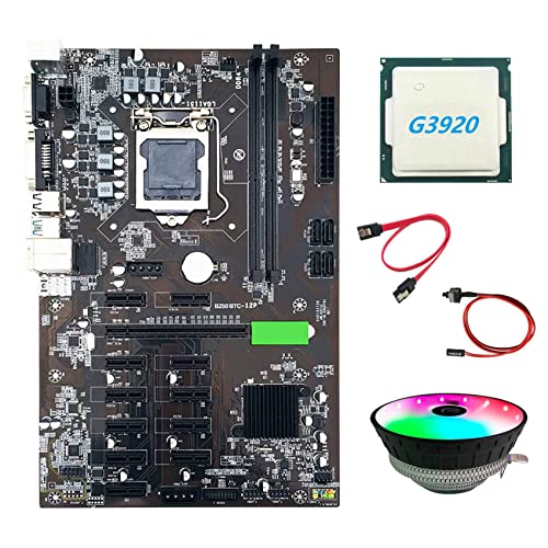 Zunedhys B250 BTC Mining Motherboard with G3920 or G3930 CPU CPU+RGB Fan+SATA Cable+Switch Cable 12XGraphics Card Slot LGA 1151 DDR4 for BTC von Zunedhys
