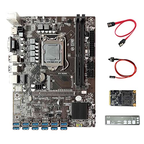 Zunedhys B250C ETH Miner Motherboard + 128G SSD + Baffle + Kabel + Switch Kabel 12 PCIE auf USB 3.0 GPU Slot DDR4 LGA1151 für Mining von Zunedhys