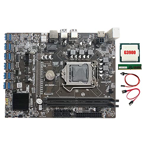 Zunedhys B250C Mining-Motherboard mit G3900 CPU + 1 x DDR4 8G 2666 MHz RAM + -Kabel + Schalterkabel 12 x PCIE auf USB 3.0 Kartensteckplatz von Zunedhys