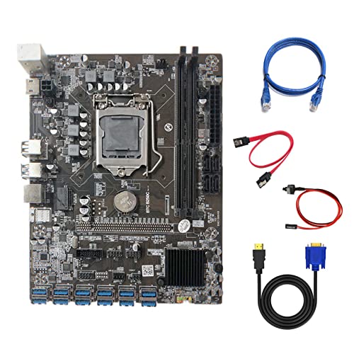 Zunedhys B250C Motherboard mit RJ45-Kabel + HD auf VGA-Kabel + -Kabel + Switch-Kabel 12 PCIE auf USB 3.0 GPU Slot LGA1151 von Zunedhys