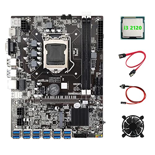 Zunedhys B75 ETH Motherboard 12 PCIE auf USB 3.0 + I3 2120 CPU + Lüfter + Switch Kabel + Kabel DDR3 LGA1155 Motherboard von Zunedhys