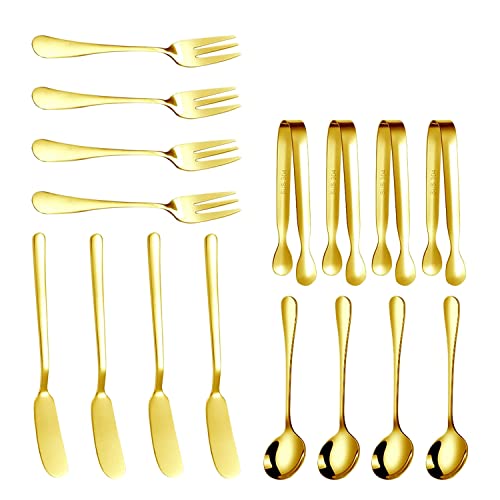 Zunedhys KäSe-Streichmesser-Set 16-Teiliges Charcuterie-ZubehöR Edelstahl-Buttermesser Servierzange (Gold) von Zunedhys