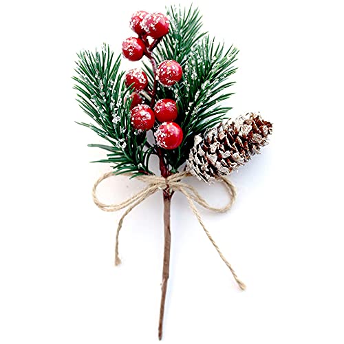 Zunedhys Rote Stiele Tannenzweige immergrüne Weihnachtsbeeren Dekor 8 Stück künstliche Tannenzapfen Zweig Handwerk Kranz Pick von Zunedhys