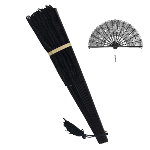 Lace Folding Lüfter - Vintage Black Handheld Lace Fan, Stilvoller Cosplay -Kostüm -Requisite | Abend Party Dekoration Hochzeit Feier Tanzzubehör Für Frauen Mädchen Freunden Familie Tochter Enkelin von Zunetsutock