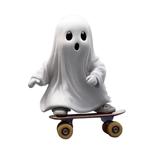 Spooky Ghost Figurine - Halloween Harz Statue Geist Ornament Kreatives Skateboard | Spooky Skulptur Sammler Und Festliche Dekoration Mit Schreibtisch Für Das Erdfenster von Zunetsutock