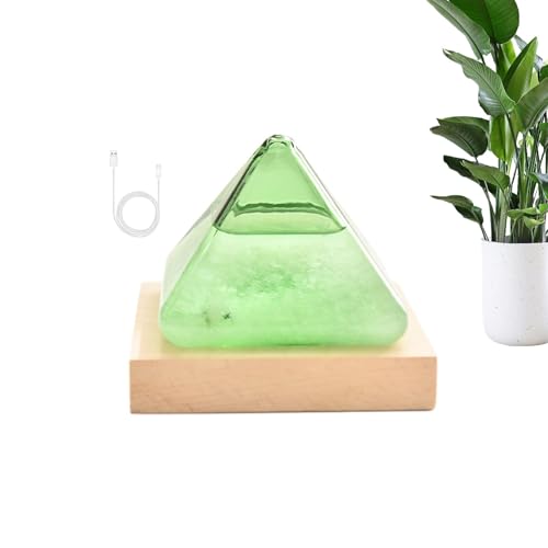 Wettervorhersager Glas Sturm Pyramide Barometer Wetterbarometer mit beleuchtetem Holzsockel Desktop-Plug-in USB Plugin Geschenke für Frauen Männer Mütter Väter Freunde von Zunetsutock