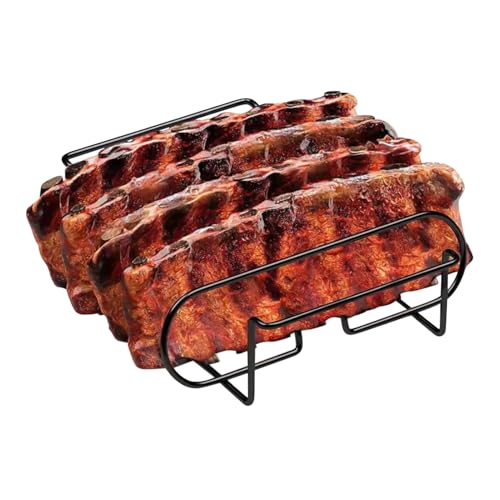 Zunetsutock BBQ Rib Rack - Vertikaler Rippenhalter aus Edelstahl mit Antihaftbeschichtung | Hält bis zu 6 volle Racks, doppelte Grillkapazität, leicht zu reinigen, ideal zum Rauchen, Grillen von Zunetsutock