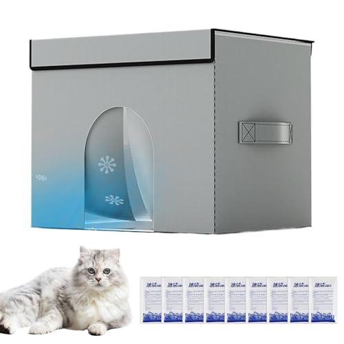 Zunetsutock Kühlendes Katzenhaus im Freien – Tragbares wasserdichtes Katzenhaus für den Außenbereich mit integriertem Kühlsystem und Isolierung | Leichtes, erhöhtes Katzenhaus mit UV-beständigen von Zunetsutock