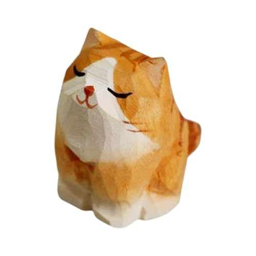 Zunetsutock Mini Figur Orange Kätzchen - Waldholzstatuette | Anmutige dekorative Skulptur der geschnitzten Katze, für Tierliebhaber, Do-It-to-Home-Dekorationen und Sammeln von Zunetsutock
