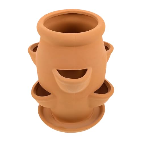 Zunetsutock Pflanzgefäß für Erdbeerturm, Terrakotta, vertikaler Behälter, stapelbar | Langlebiger dekorativer mit Teller von Zunetsutock