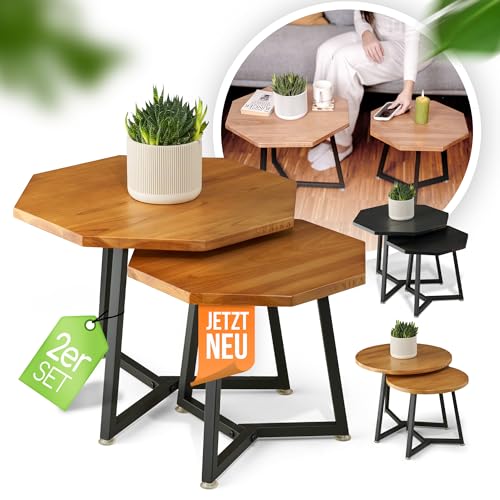 Zunika Couchtisch [2er Set] Beistelltisch FSC Massiv Holz braun modern | Satztisch, Nachttisch, Side Table. Coffee Table, Tisch für Wohnzimmer, Sofa, Couch, Dekoration | Jetzt Modelle vergleichen von Zunika