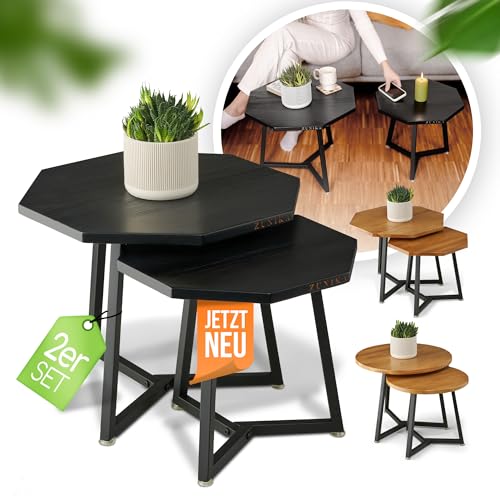 Zunika Couchtisch [2er Set] Beistelltisch FSC Massiv Holz schwarz modern | Satztisch, Nachttisch, Side Table. Coffee Table, Tisch für Wohnzimmer, Sofa, Couch, Dekoration | Jetzt Modelle vergleichen von Zunika