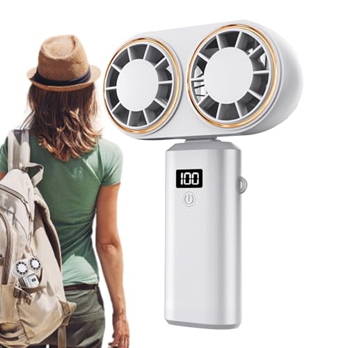 Tragbarer Doppelventilator: 36 dB wiederaufladbares Luftstromgerät, 5 W Multi-Speed-Windmodus, intelligente LED-Schnittstelle, Reisebegleiter im Taschenformat, Strandwanderer, Sportfans, Wanderer von Zunishaone
