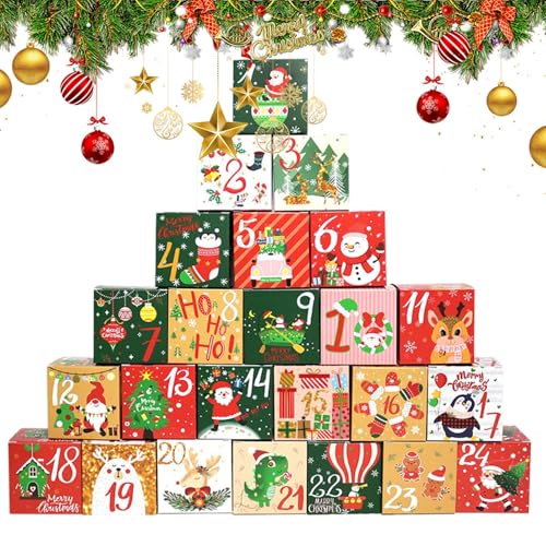 Zunishaone Christmas Countdown Kalender Box | 24 Tage Weihnachts Countdown Leere Boxen Selbst Befüllen,Dekofigur Für Schreibtisch Kinder Mädchen Geschwister Freunde von Zunishaone