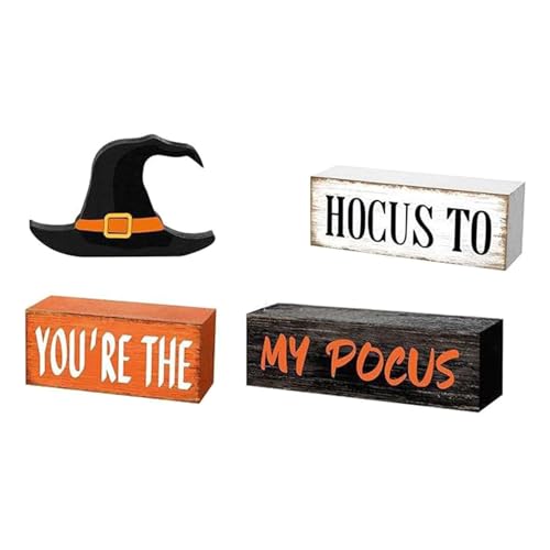 4 Teilige Halloween Tisch Dekore Set Holz Mehrstufig Tablett Mit Hexenhut Für Urlaubsfeierlichkeiten Halloween Tisch Mittelstücke von Zuoeay
