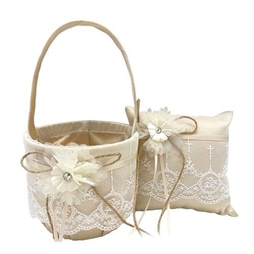 Handgefertigter Spitze Punnet Kissen Ringe Trägerkorb Für Blumen Mädchen Hochzeit Verpflichtung Prom Party Dekorationen Elegant Braut Blumenmädchen Korb Korb von Zuoeay