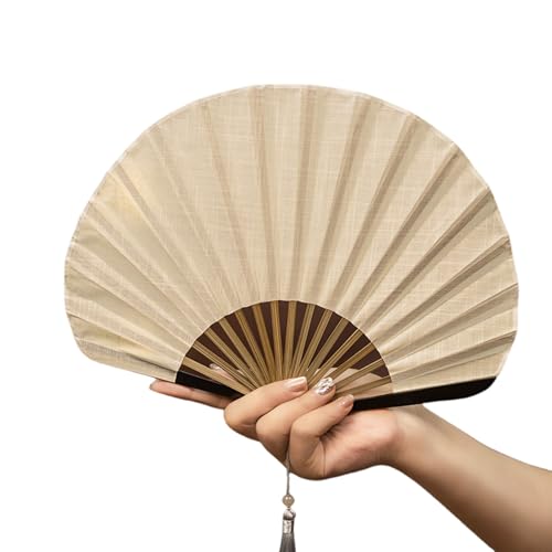 Zuoeay Baumwollwäsche Faltbare Muschelventilator Holz Rahmen Leichtes Reisefreundliches Dekoratives Stück Heiße Tage Essentielles Leichtes Retro Holzventilator von Zuoeay