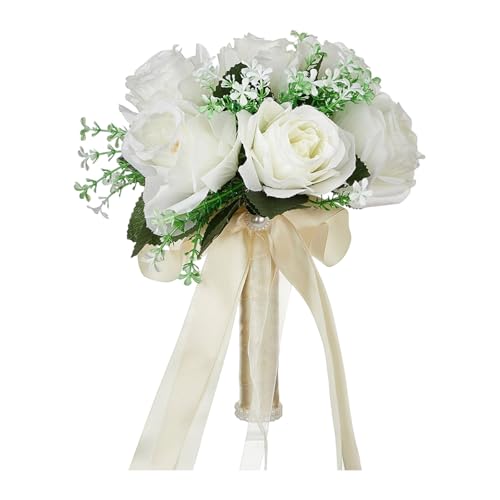 Zuoeay Elegante Synthetische Seidenbrautarmealanordnung Weiße Grüne Töne Leichtes Hochzeitsdekor Verstellbarer Stammbrautstrauß von Zuoeay