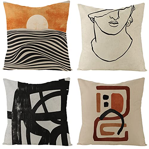 4er Set Kissenbezüge 35x35cm Dekorative Kissenbezüge Soft Baumwolle Linen Kissenhülle Zierkissenbezüge für Sofa Schlafzimmer Wohnzimmer Zuhause mit unsichtbarem Reißverschluß Abstrakte Frau 14x14in von Zuoyun