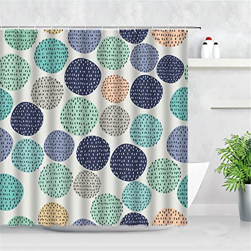 Duschvorhang 100x200cm Anti-Schimmel Wasserdicht Duschvorhänge Waschbar Polyestergewebe Bad Vorhang mit 12 Duschvorhangringen und Gewichteter Saum, für Badezimmer und Baddekoration, Blauer Kreis von Zuoyun