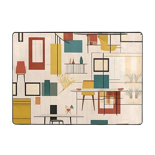 Moderner Teppich von Mid Century, 203 x 147 cm, bequem, weich, verschleißfest, rutschfest, geeignet für Schlafzimmer, Wohnzimmer und andere Szenen. von Zuroj